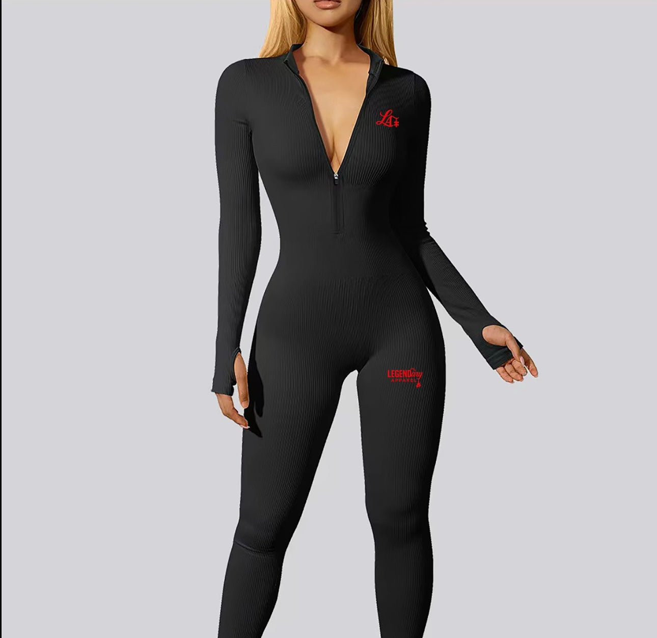 Jumpsuit (Black, red stitching)